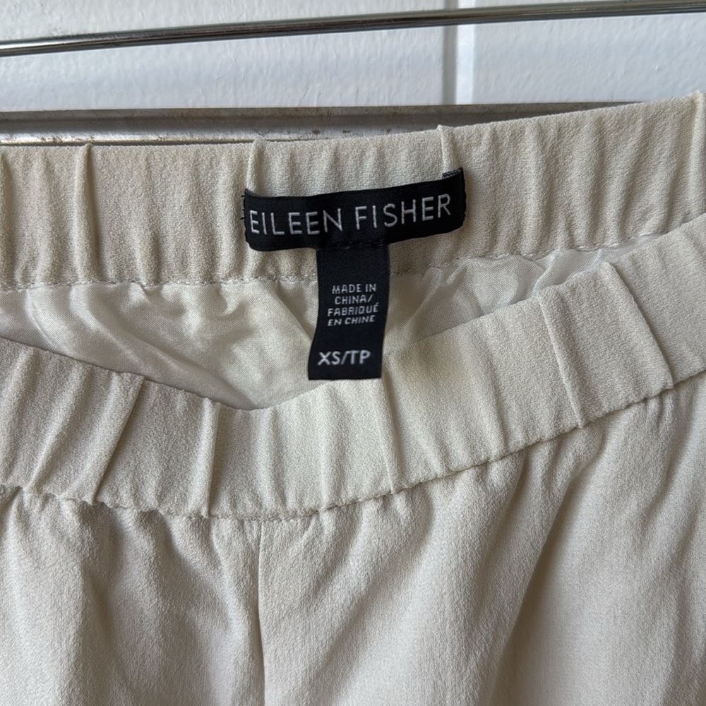 Eileen Fisher Silk Georgette Straight Ankle Pant Cream White Beige Sz XS - Picture 3 of 7